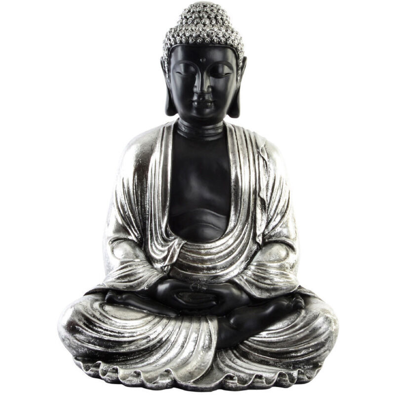 Figure Résine 43X37X57 Bouddha Argenté
