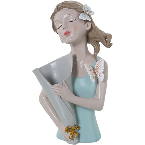 Figurine en résine torse fille avec vase, T-shirt vert 16x12x31 cm