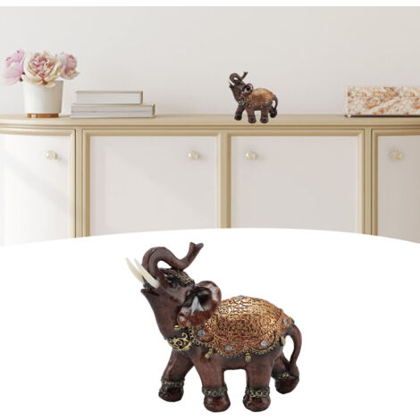 Figurine Feng Shui Éléphant Fortune Résine Décor Maison Cadeau Nouvelle Maison Salon Brown L