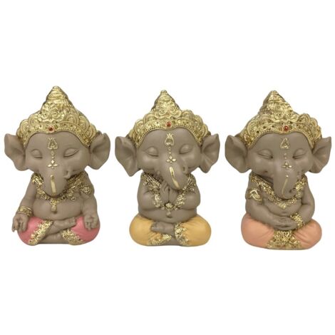 Figurine Ganesh, statue décorative en résine pour la maison et le bureau, design oriental, lot de 3 pièces, idéal comme cadeau.