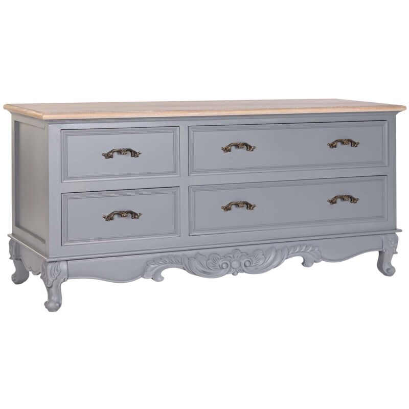 Meuble Tv Paulownia Mdf 120X40X56,5 4 Tiroirs Gris