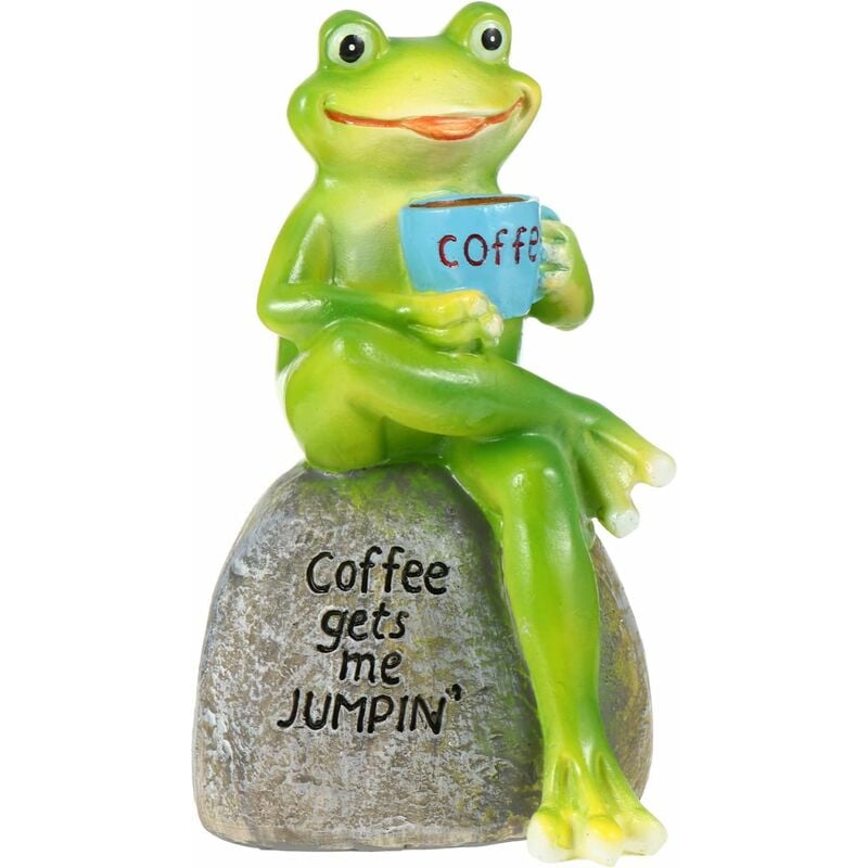 Xinuy - Figurine grenouille avec café et grenouille - Décoration de jardin - Décoration d'étang - Nain de jardin pour extérieur, balcon