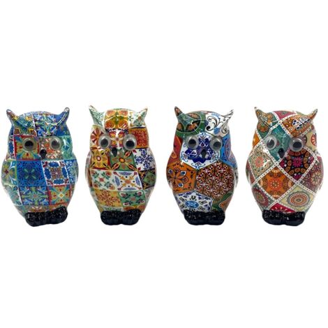 Figurine hibou en résine colorée au design vintage - Décoration originale