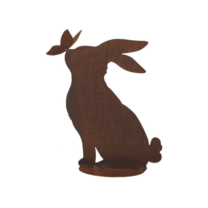 Figurine Lapin bisou métal rouille : déco jardin - Rouille