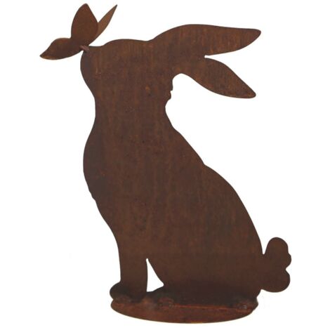 Figurine Lapin bisou métal rouille : déco jardin - Rouille