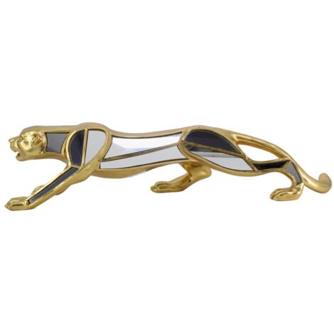 Figurine léopard en résine dorée avec détails miroir - NEUVE