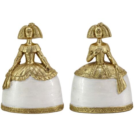 Figurine Menina 2U en résine avec détails dorés et finition blanche