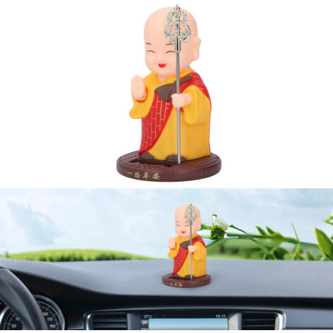 Figurine Religieuse avec Panneau Solaire Incorporé - Statuette Automatique de Petit Moine Nodding pour Décor de Véhicule Rouge