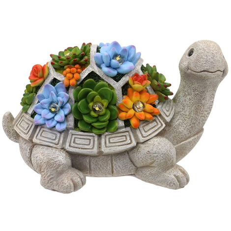 Figurine solaire de jardin tortue avec plantes succulentes et 7 lumières LED Décoration pour l'extérieur, le balcon, la terrasse, la maison Cadeau pour femme/mère