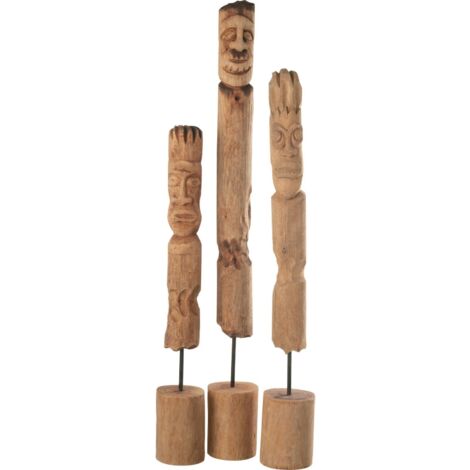 Figurine totem en bois naturel personnage décoratif sur pied - Bois naturel clair sculpté