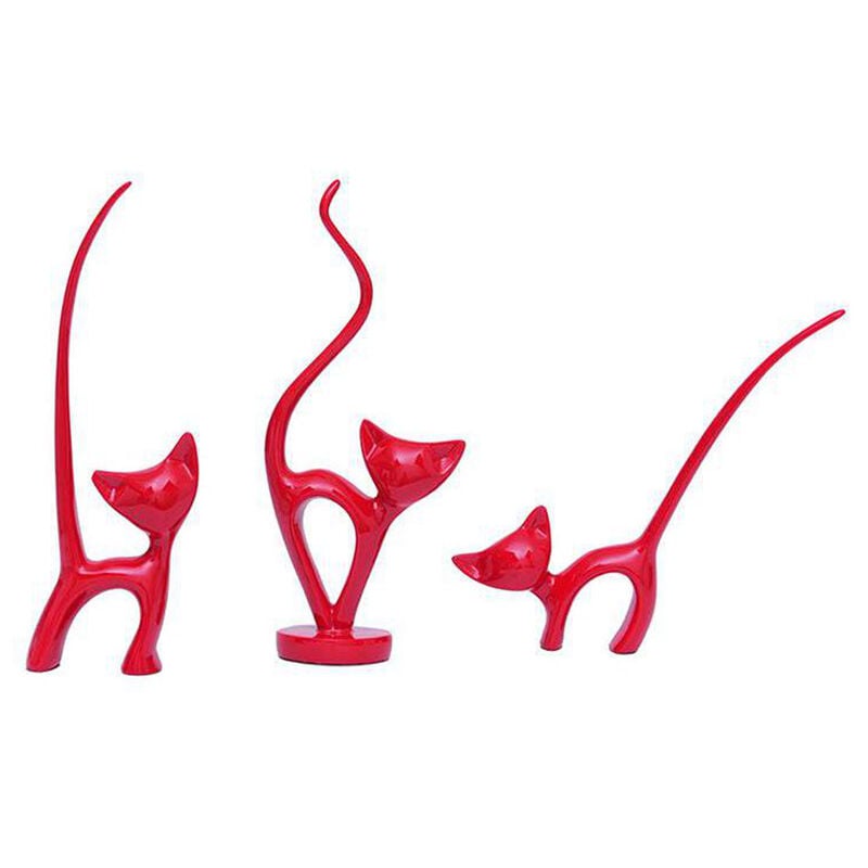 Figurines de Famille de en RéSine - Belle DéCoration D'éTagèRe de Chaton Ornement D'Art, Lot de 3 (Rouge)