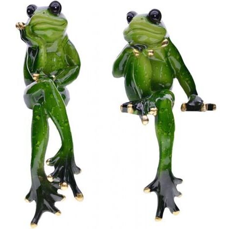 Figurines de grenouilles assises en résine (1 paire) - Décorations de jardin résistantes aux intempéries pour bassin et décoration d'automne - Intérieur et extérieur