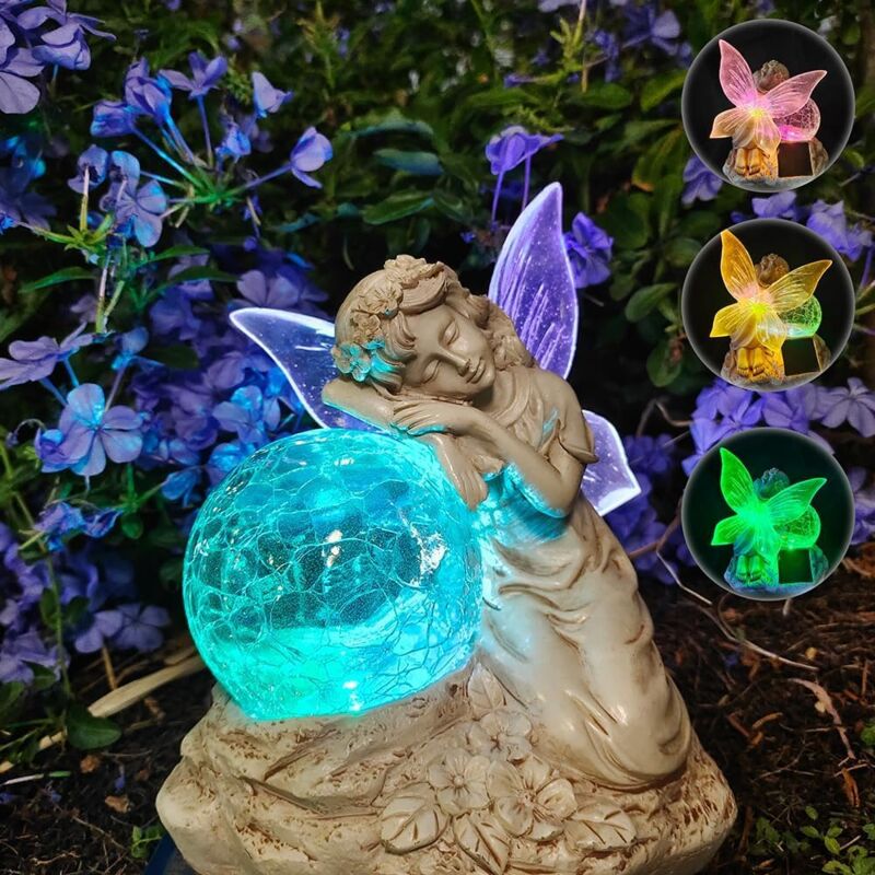 Figurines de jardin solaires elfes - Décoration de jardin pour l'extérieur - Lampe solaire pour extérieur - Boule RVB - Changement de couleur
