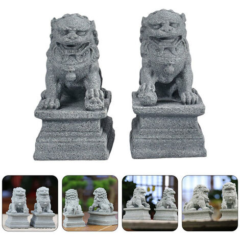 Figurines de Lion en Mini pierre, 2 pièces, décoration, jardin,Grey,4.5x3cm