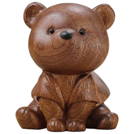 Figurines d'ours de luxe en bois massif, sculptures miniatures gravées