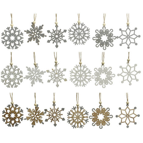 Figurines en bois pour arbre de noël flocons assortis ø6cm