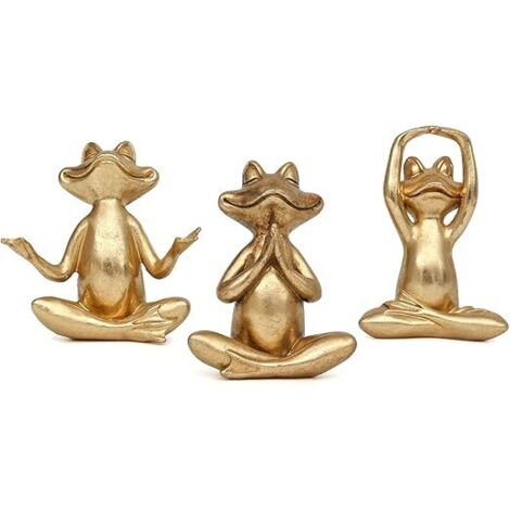 Figurines grenouilles yoga dorées lot 3, statues déco salon bureau étagère cadeau femme