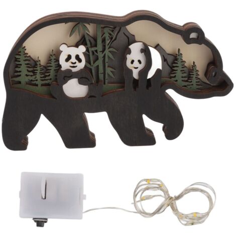 Figurines LED 3D en Bois Sculpté Animaux Miniatures avec Lumière et Pile Bouton Intégrée
