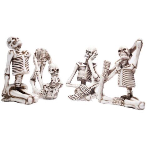 Figurines squelettes gothiques 4 pièces 3,5" de haut, décoration d'Halloween squelette, statues macabres pour ambiance effrayante, accessoires de fête.