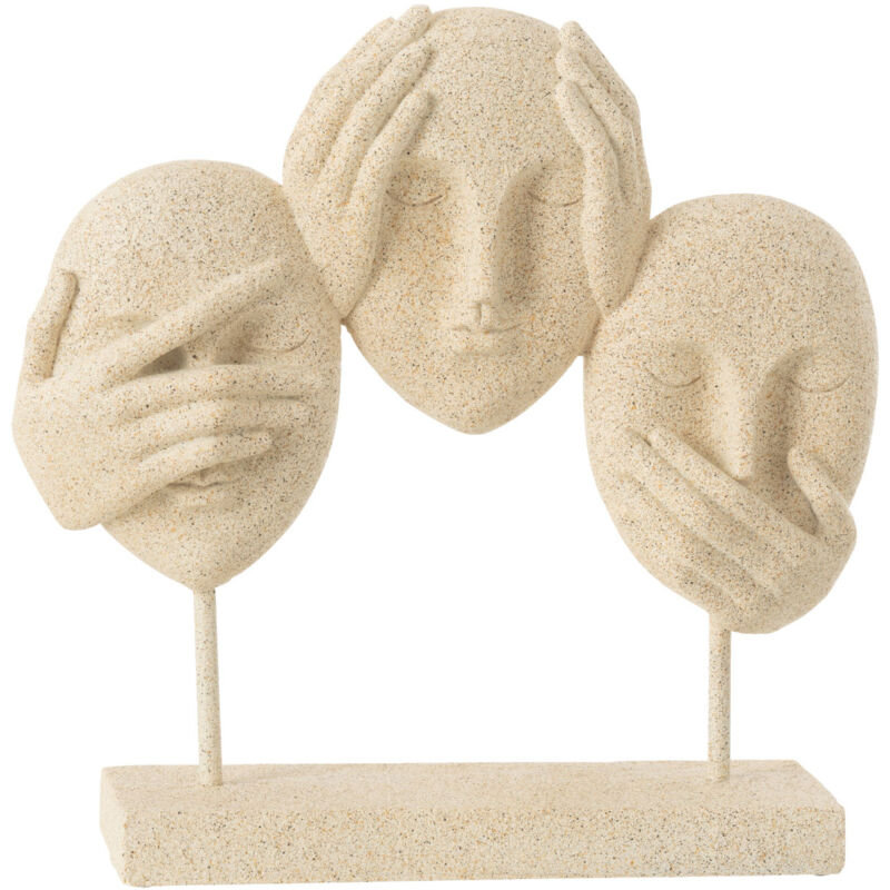J-line - Figurines visages en résine beige - Ne Rien Voir, Entendre, Dire