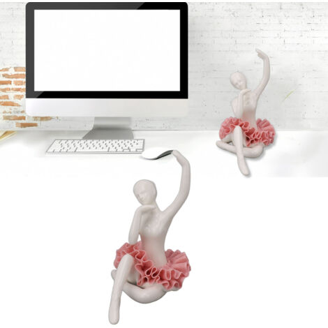Figurita de cerámica rosa de una bailarina, escultura decorativa para oficina y biblioteca.