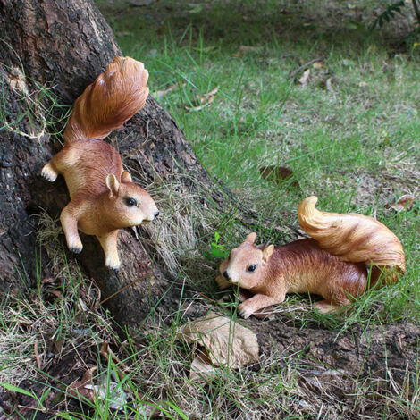 Figuritas colgantes de ardilla - Resina duradera - Par de figuritas de ardilla listada en miniatura para decoración de jardín y patio (18 cm)
