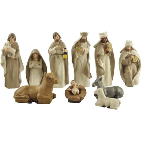Figuritas navideñas de resina – conjunto de paisaje con bandeja – 10 miniaturas para decoración