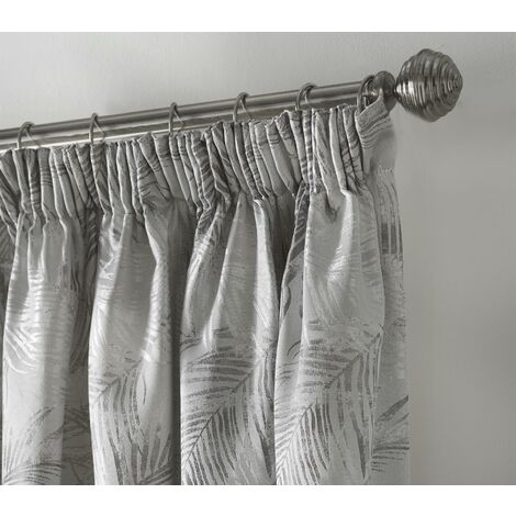 Fiji Taped Pencil Pleat Curtain Pair Fully Lined Curtains Silver 66x72" Jacquard