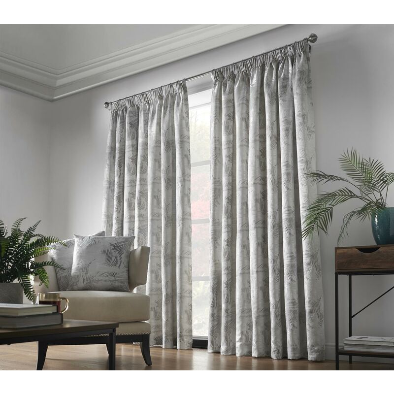 Fiji Taped Pencil Pleat Curtain Pair Fully Lined Curtains Silver 66x90' Jacquard