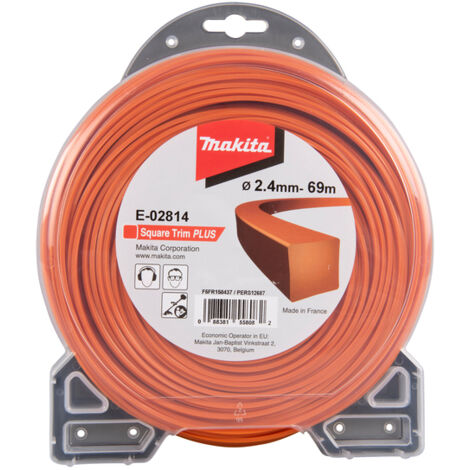 Makita – Fil pour débroussailleuse 2,4 mm x 69 m – E02814 – Nylon Square Trim+ haute résistance – Pour usage domestique et léger industriel