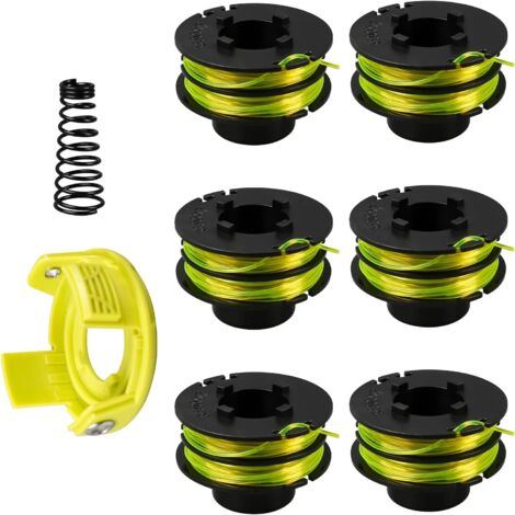 Fil de bobine pour débroussailleuse Ryobi RAC118 RLT3525S, 8,4 m x 1,2 mm Bobine de rechange pour débroussailleuse Tondeuse à gazon Coupe-bordures avec couvercle et ressort (6+1+1)
