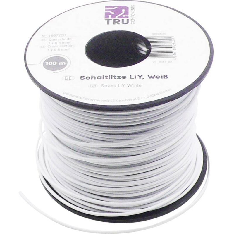 Tru Components - 1567228 Fil de câblage LiY 1 x 0.50 mm² blanc 100 m