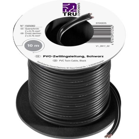 FIL DE CÂBLAGE TRU COMPONENTS SH1467 1565082 2 X 0.75 MM² NOIR 10 M