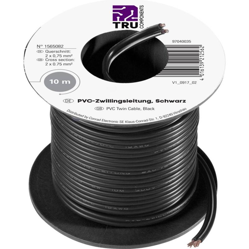 Fil de câblage Tru Components SH1467 1565082 2 x 0.75 mm² noir 10 m