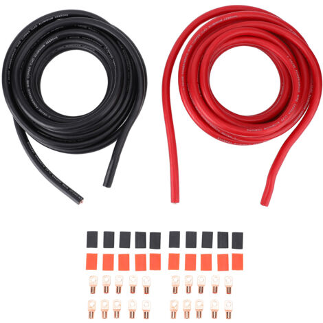 Fil de calibre 1/0 20 pieds rouge noir câble de terre d'alimentation automobile en cuivre Flexible avec Tube thermorétractable de queue de ligne