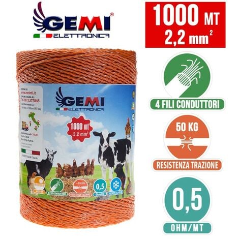 Fil De Cloture Electrique 1000 Mt - 2,2 Mm² Gemi Elettronica - Moutons, Porcs, Bovins, Poulets Et Petits Animaux