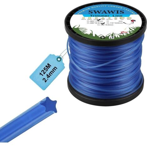 Fil de Coupe 2,4mm/125m Star Bleu Nylon Bobine de Tondeuse Orange Trimmer Line de Rechange pour Jardin de Mauvaises Herbes
