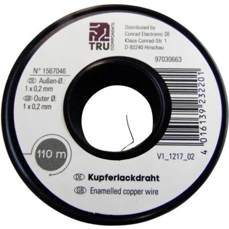 Fil de cuivre émaillé Tru Components 2UEWF 1570224 Diamètre extérieur (avec vernis isolant): 0.05 mm 1500 m