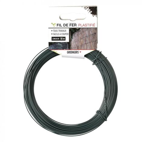 Fil de fer plastifié 50 mètres Ø 0.9 mm – Pour fixation sur bois dur – Résistant aux intempéries – Usage extérieur – Greengers