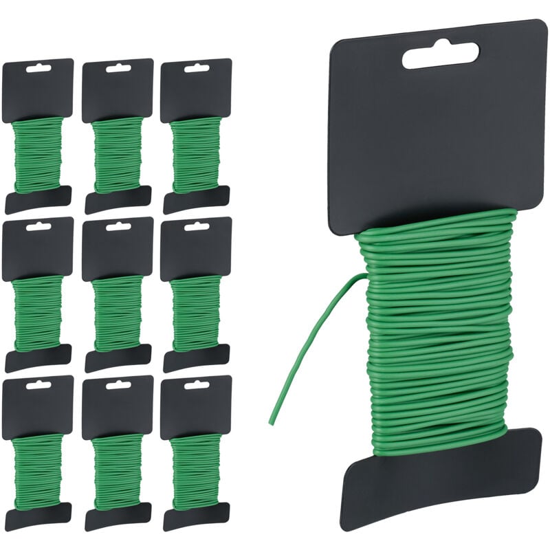 Relaxdays - Lot de 10 rouleaux fil de fer, longueur 10 m, diamètre 2,5 mm, revêtement, accessoires de jardinage, vert