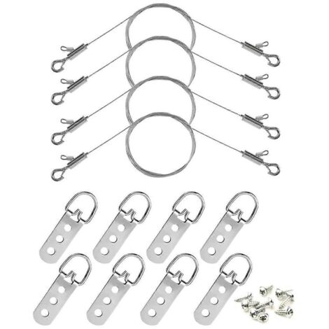 Fil de suspension réglable pour tableaux et anneaux en D, avec petites pinces, 8 anneaux en D à 3 trous avec vis, compatibles avec-AquaForge