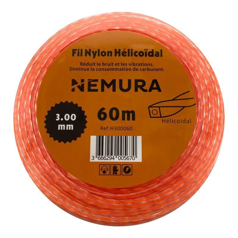 Adaptable - Fil Débroussailleuse Hélicoïdal Silencieux L: 60m, Ø: 3,00mm