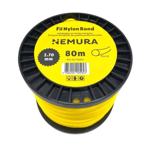 Fil débroussailleuse rond 80m – Diamètre 2,70mm – Haute durabilité pour performances optimales – Compatible toutes marques