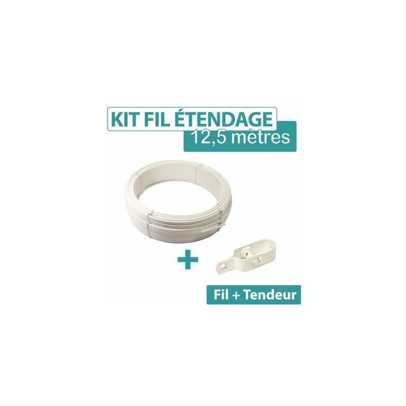Kit fil d'étendage plastifié blanc 2 mm + 1 tendeur N°2 - Blanc (ral 9010)