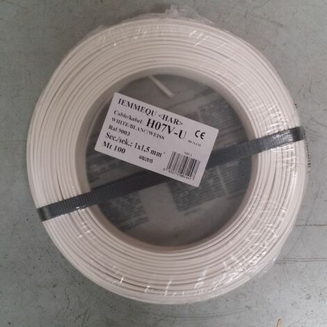 Fil Électrique 1,5mm2 Blanc Rigide H07VU 100m