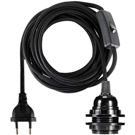 Fil électrique en Tissu 2 Cœurs, Linge de Câble de 3,5 mètres, Douille E27 avec Interrupteur Pour Suspension Luminaire ou Lampe Créative, Noir