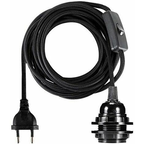 Fil électrique en Tissu 2 Cœurs, Linge de Câble de 3,5 mètres, Douille E27 avec Interrupteur Pour Suspension Luminaire ou Lampe Créative, Noir