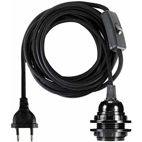 Fil électrique en Tissu 2 Cœurs, Linge de Câble de 3,5 mètres, Douille E27 avec Interrupteur Pour Suspension Luminaire ou Lampe Créative, Noir