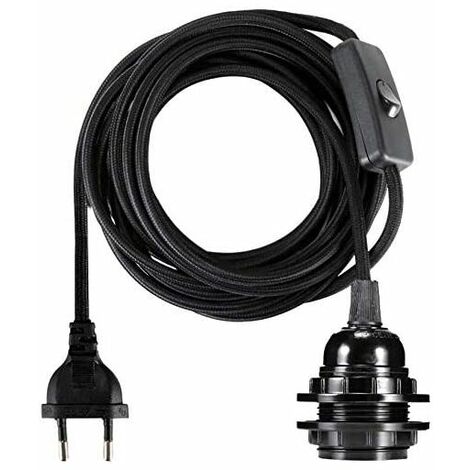 Fil électrique en Tissu 2 Curs, Linge de Cable de 3,5 mètres, Douille E27 avec Interrupteur Pour Suspension Luminaire ou Lampe Créative, Noir,HANBING