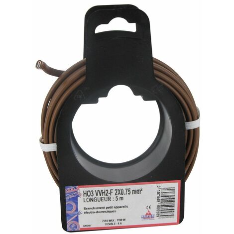 Fil électrique H03 Vvh 2-f Ovoide  2 X 0,75 Mm²  5 Marron
